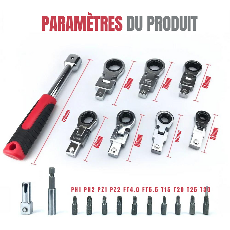 KIT PREMIUM - Clé à Cliquet Tête Flexible